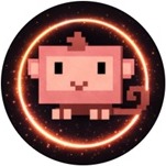 Logo do Hootly: um macaco em pixel art dentro de um anel luminoso, sobre fundo escuro